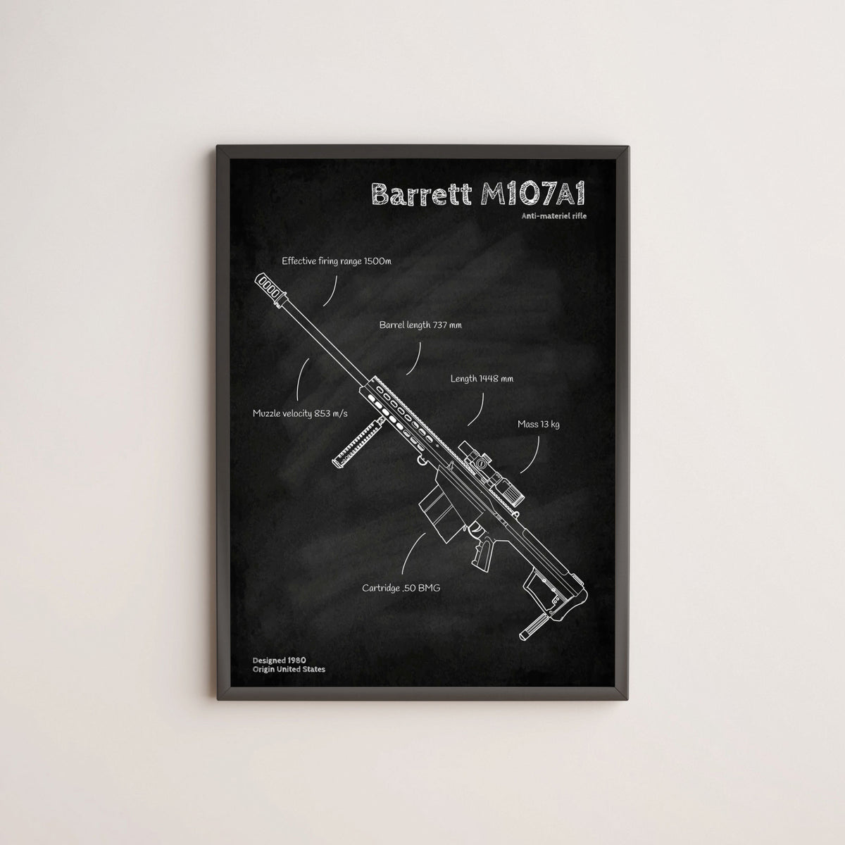 Barrett M107A1 sniper rifle bluepint poster wall decor