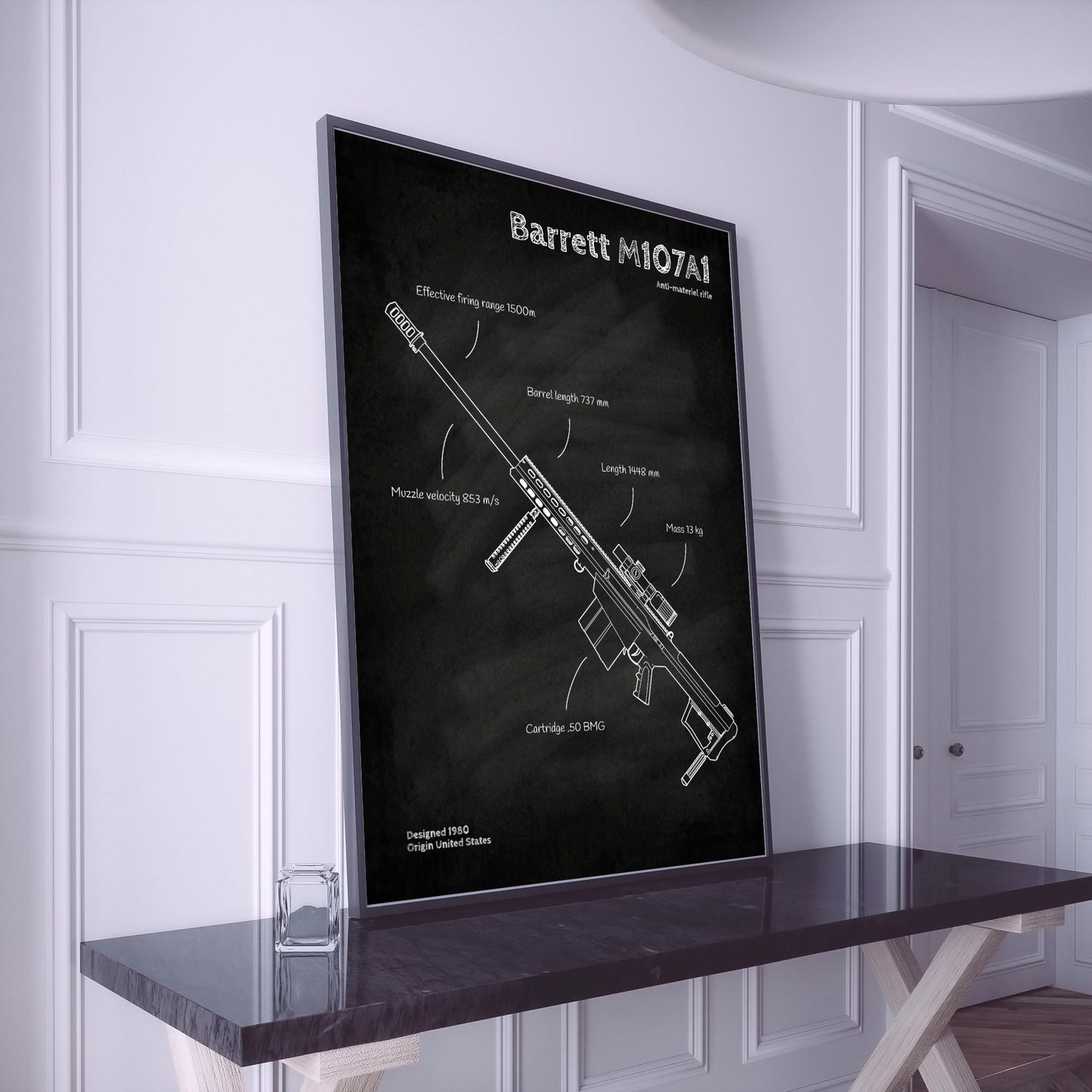 Barrett M107A1 sniper rifle bluepint poster wall decor