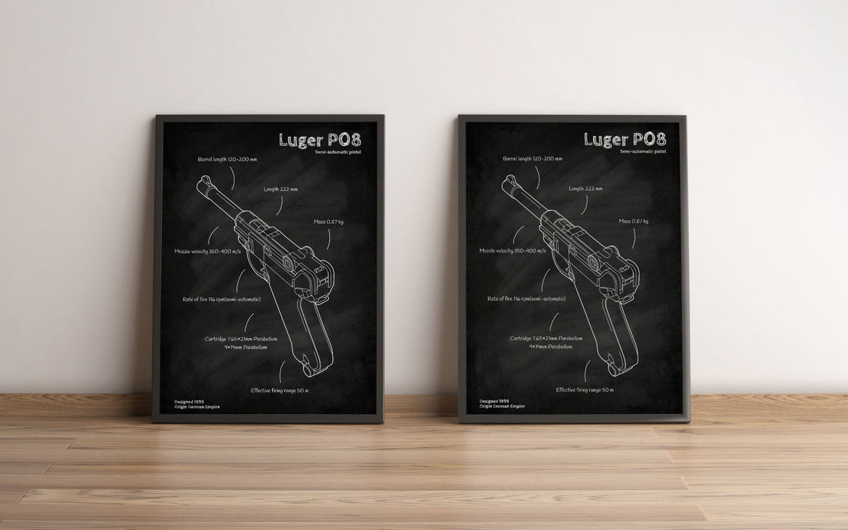 Luger P08 pistol blueprint poster wall art
