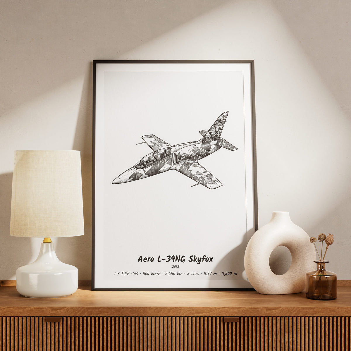 Framed Aero L-39NG Skyfox Print on a Shelf