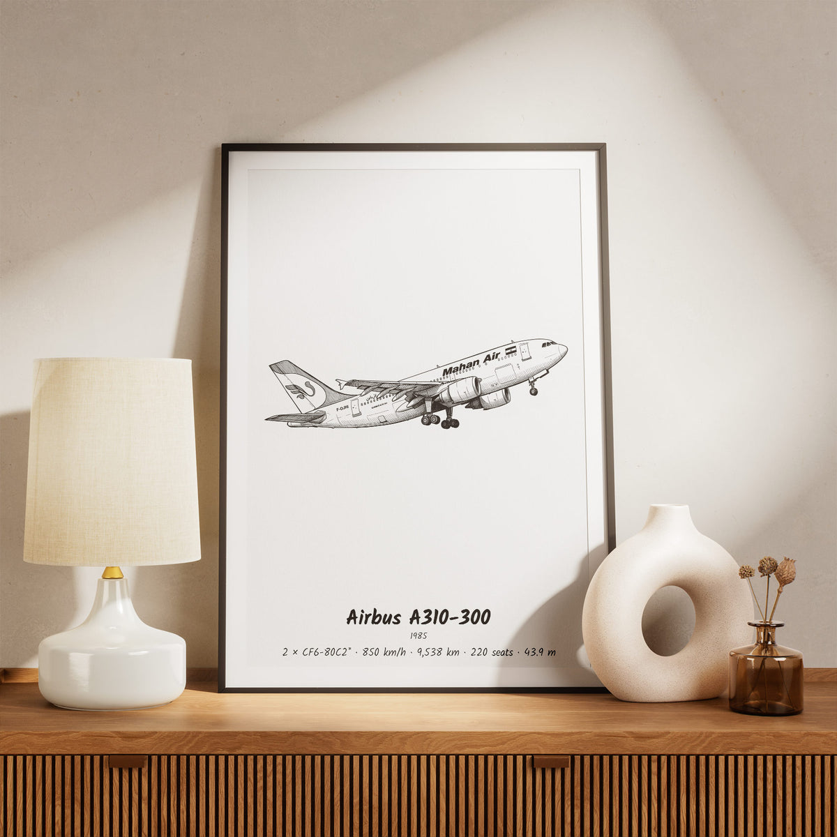 Framed A310-300 Print on a Shelf