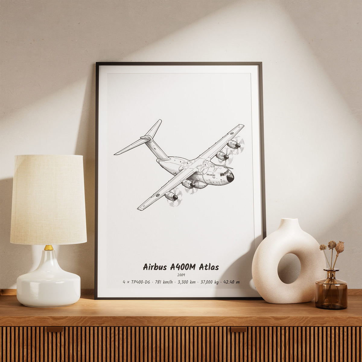 Framed Airbus A400M Atlas Print on a Shelf