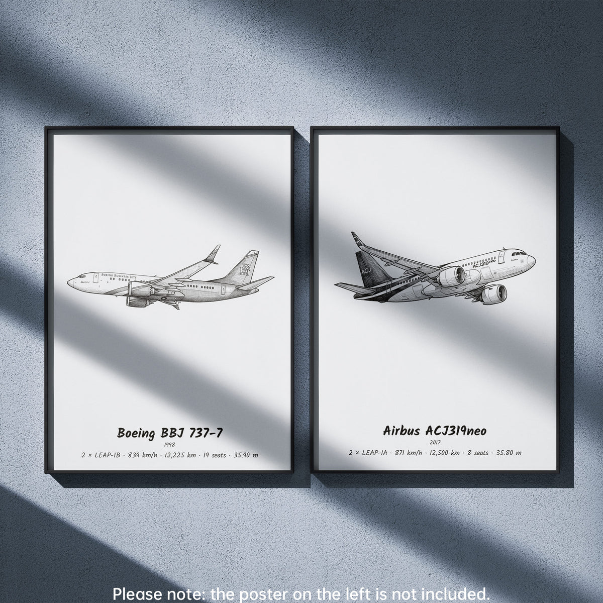 Airbus ACJ319neo Wall Art Paired with Boeing BBJ 737-7