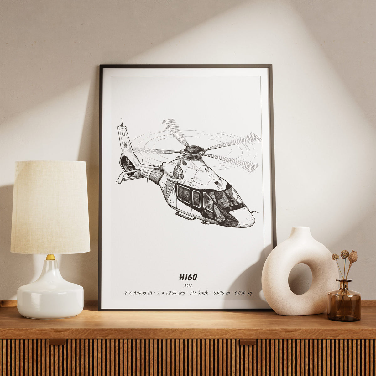 Framed Airbus H160 Print on a Shelf