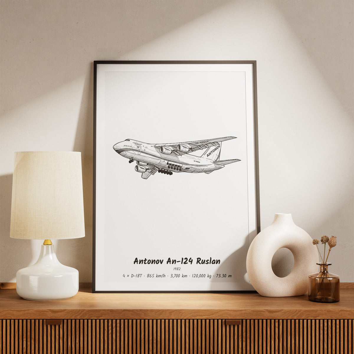 Framed Antonov An-124 Ruslan Print on a Shelf