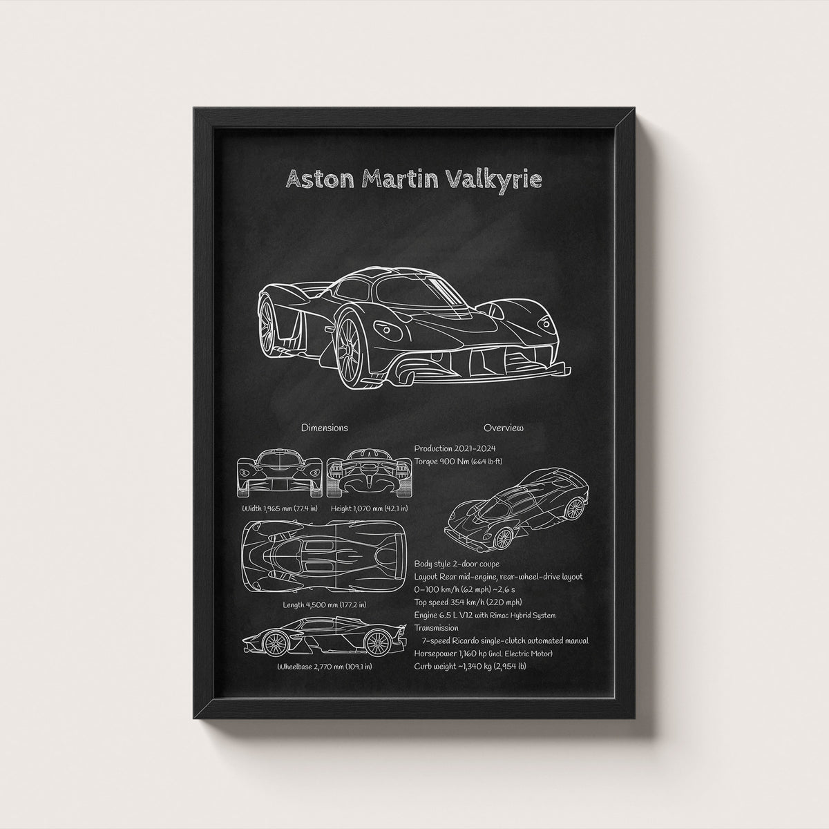 Aston Martin Valkyrie Blueprint Wall Art