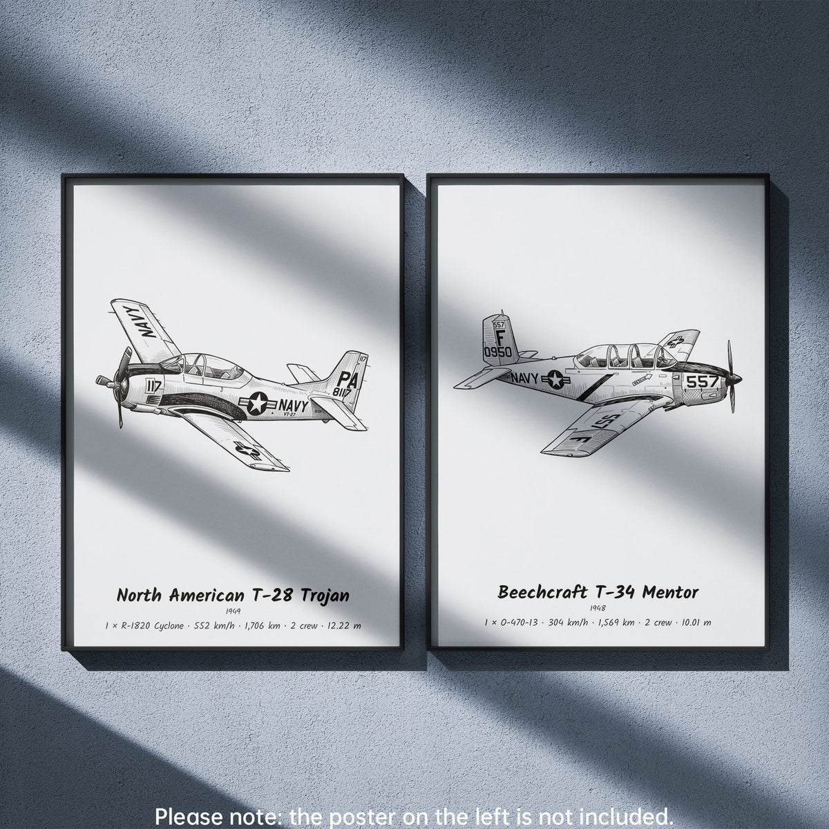 Beechcraft T-34 Mentor Wall Art Paired with North American T-28 Trojan