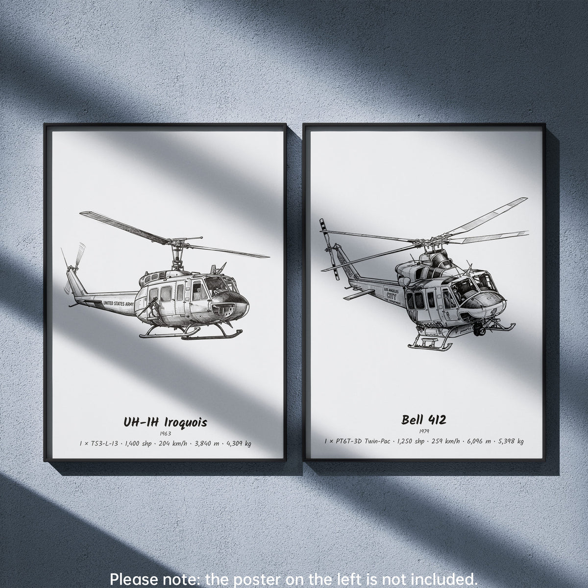 Bell 412 Wall Art Paired with UH-1H Iroquois