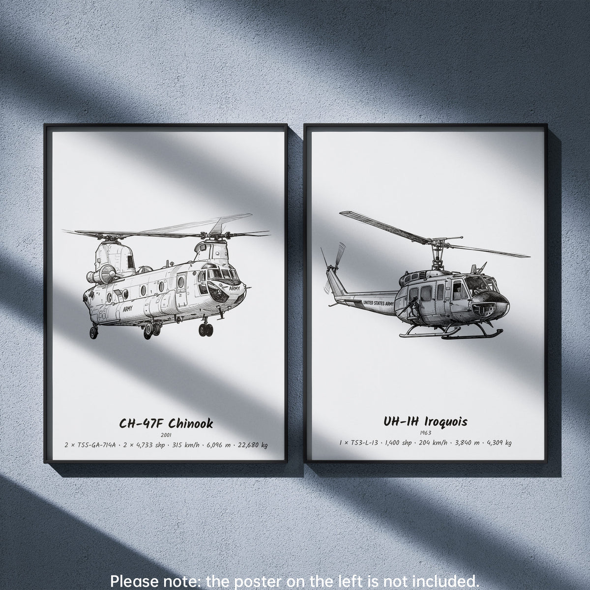 UH-1H Huey Wall Art Paired with CH-47F Chinook