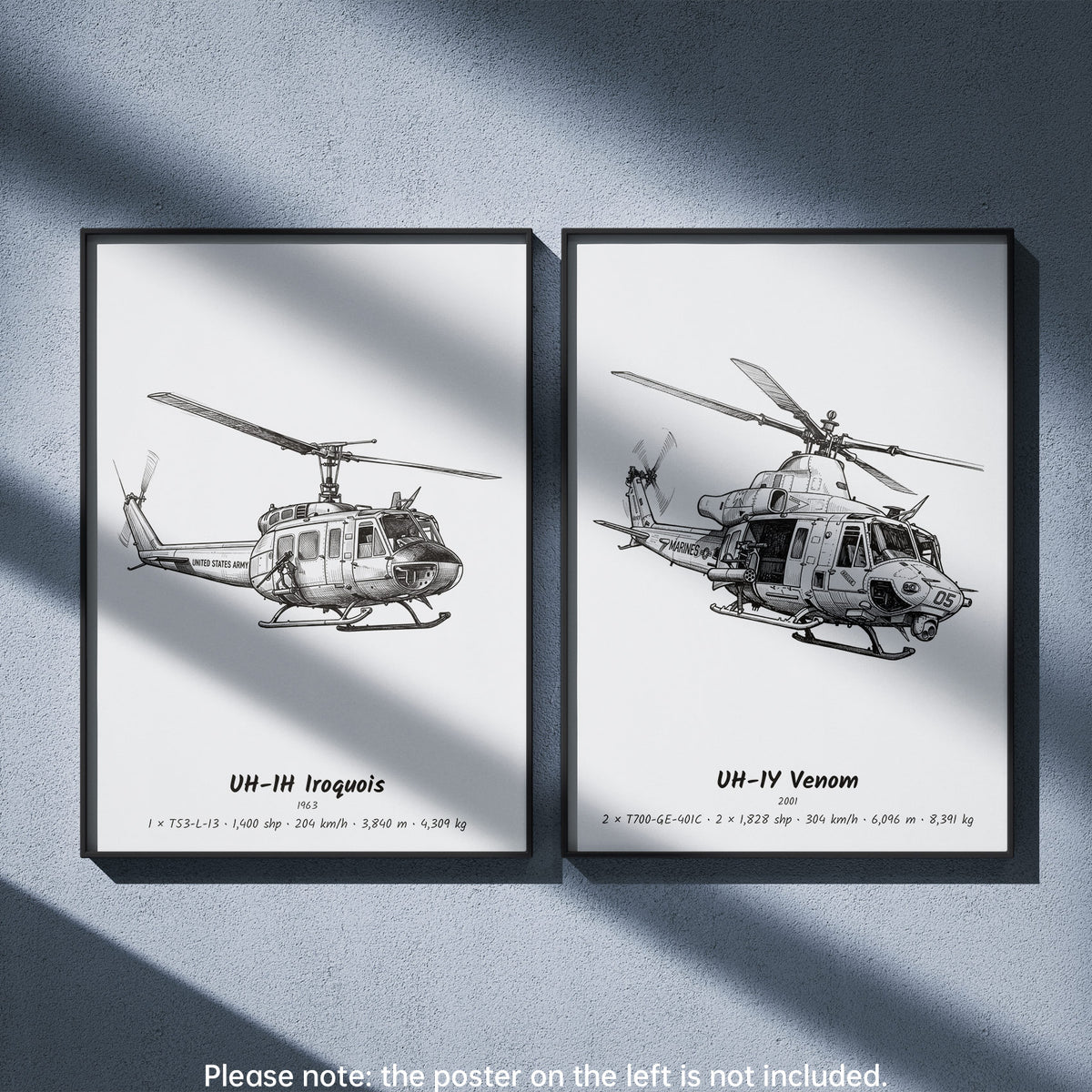 UH-1Y Venom Wall Art Paired with UH-1H Iroquois