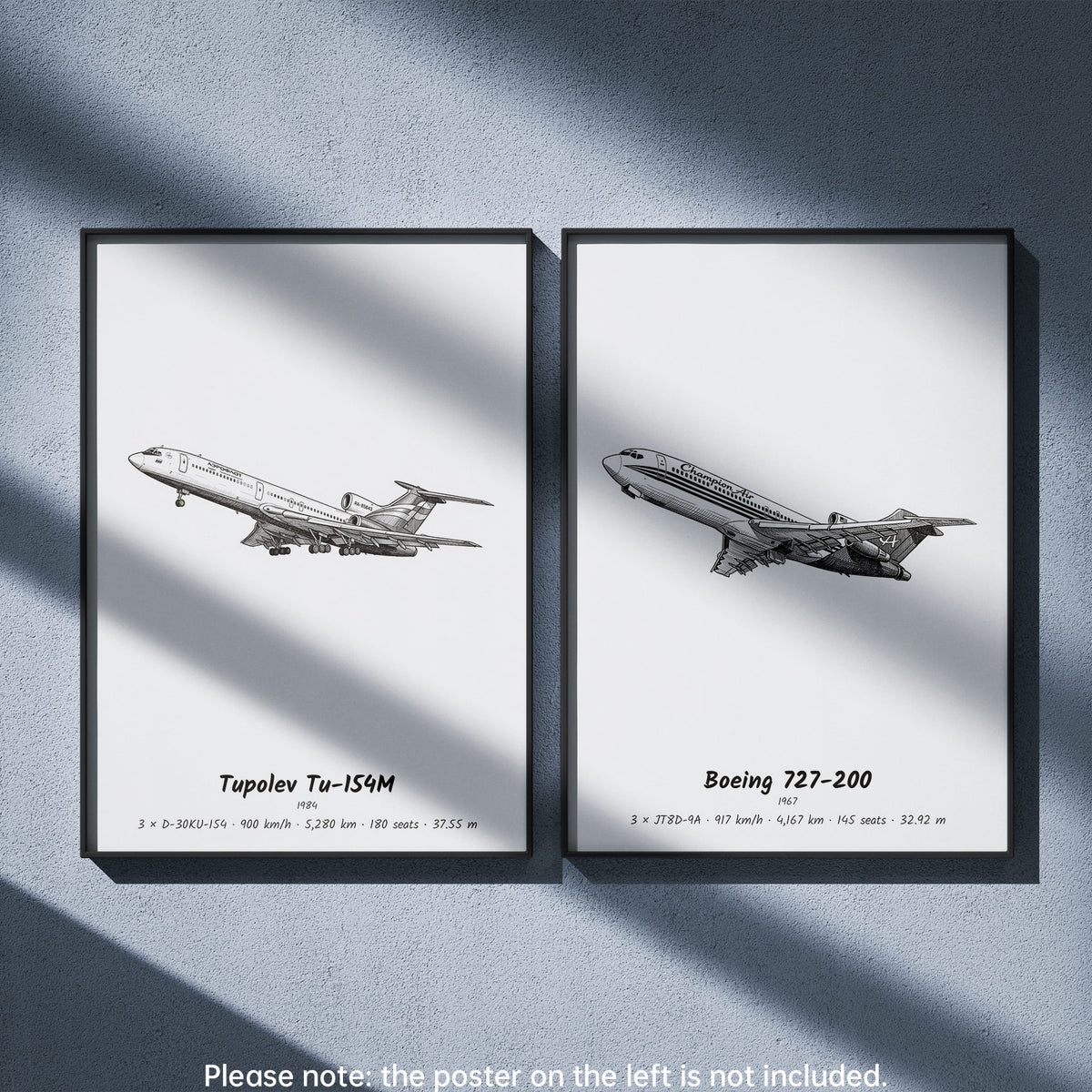 727-200 Wall Art Paired with Tupolev Tu-154M