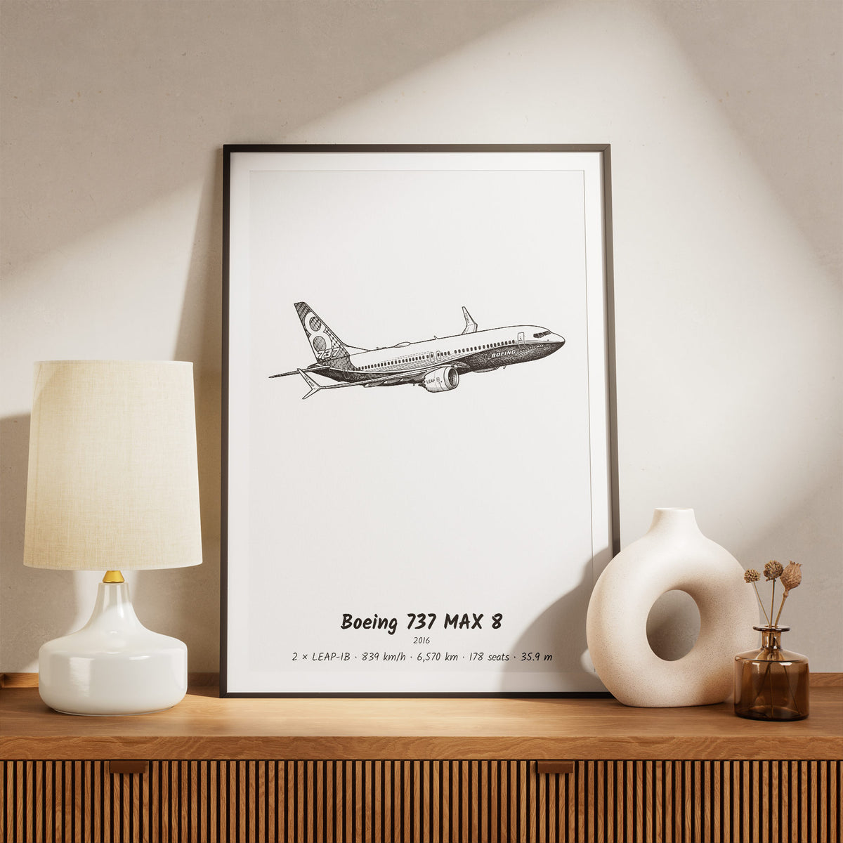 Framed 737 MAX 8 Print on a Shelf