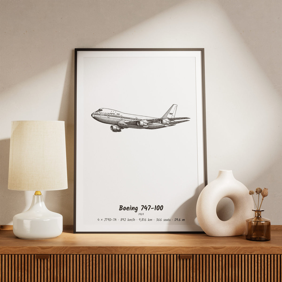 Framed 747-100 Print on a Shelf