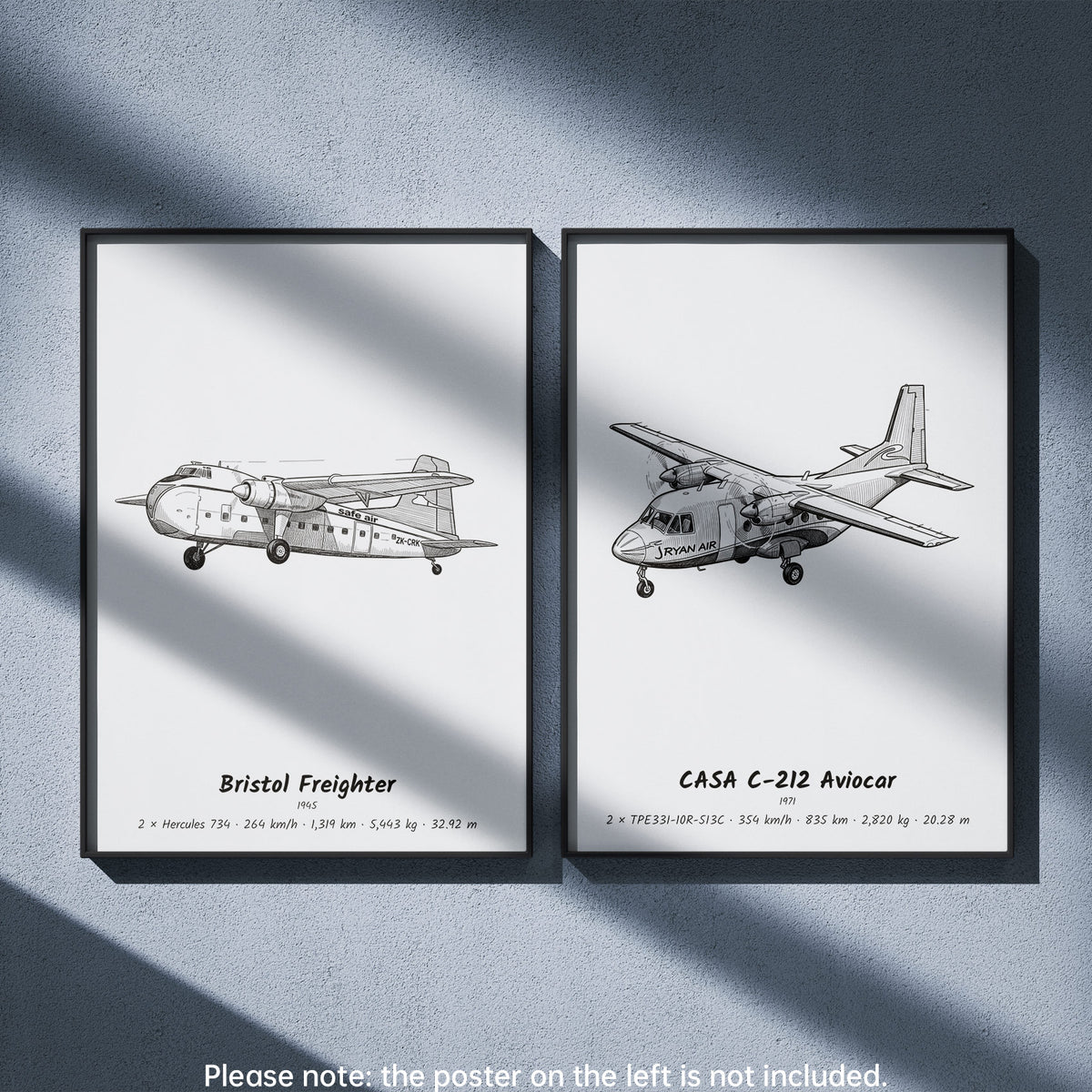 CASA C-212 Aviocar Wall Art Paired with Bristol Freighter