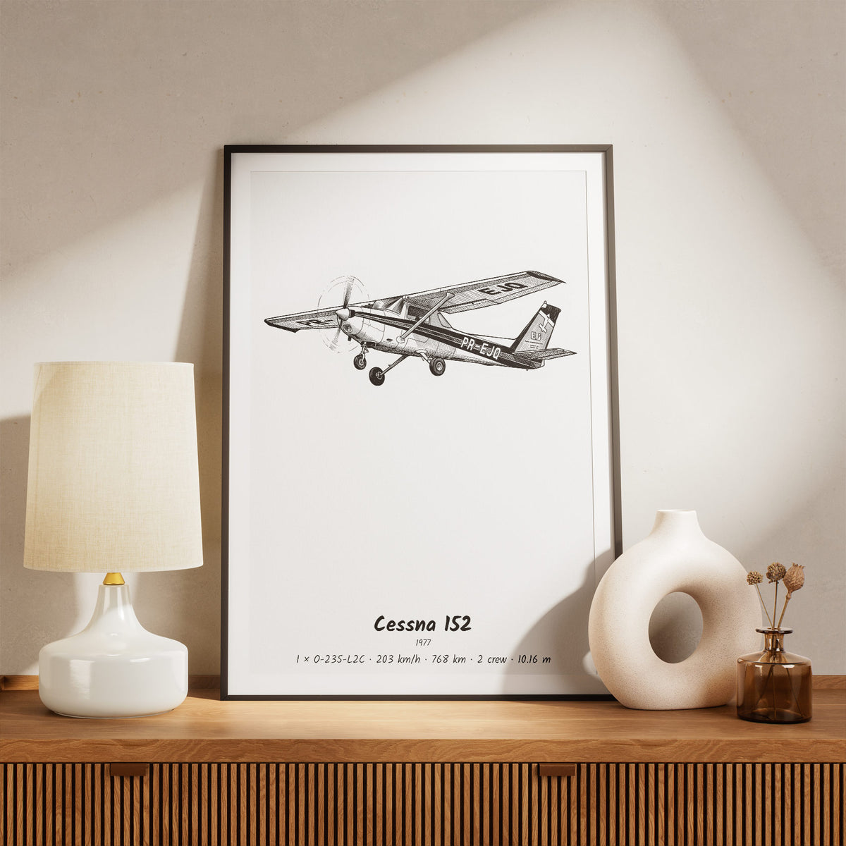 Framed Cessna 152 Print on a Shelf