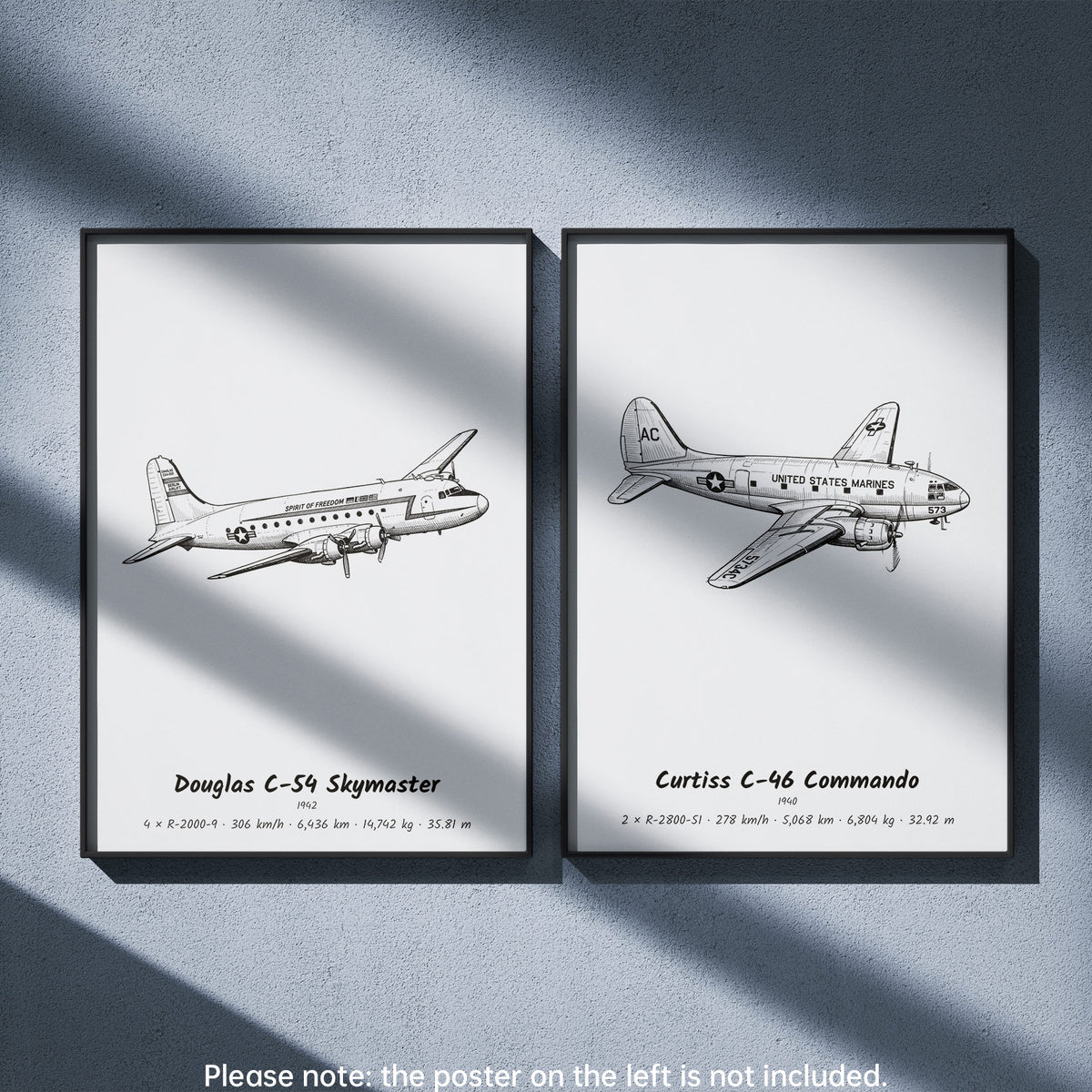 Curtiss C-46 Commando Wall Art Paired with Douglas C-54 Skymaster