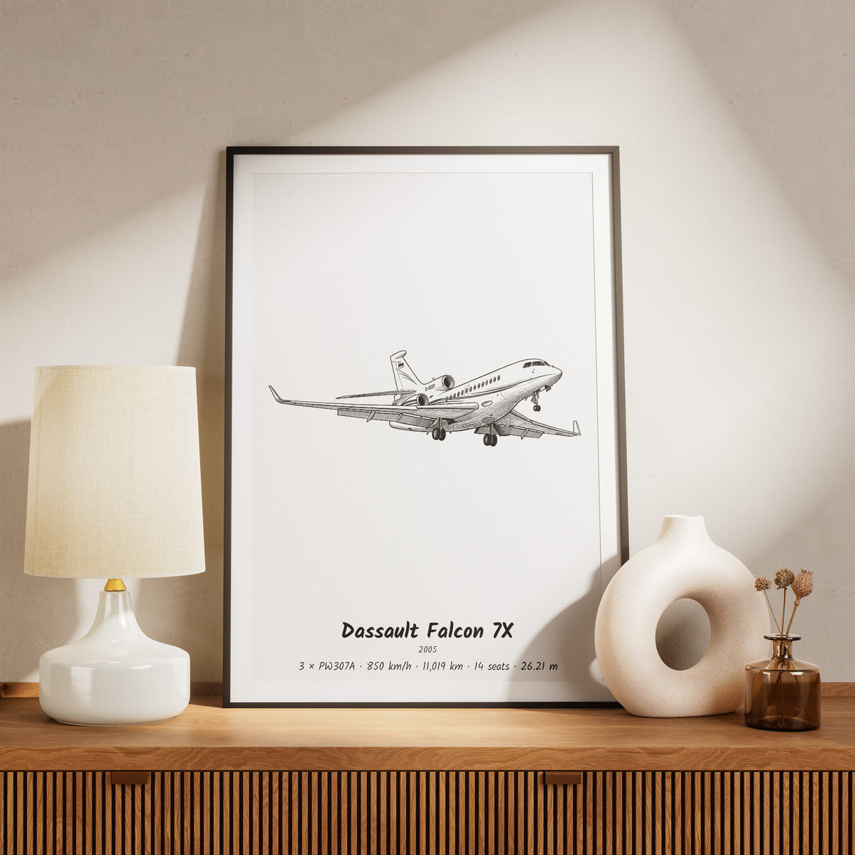 Framed Falcon 7X Print on a Shelf