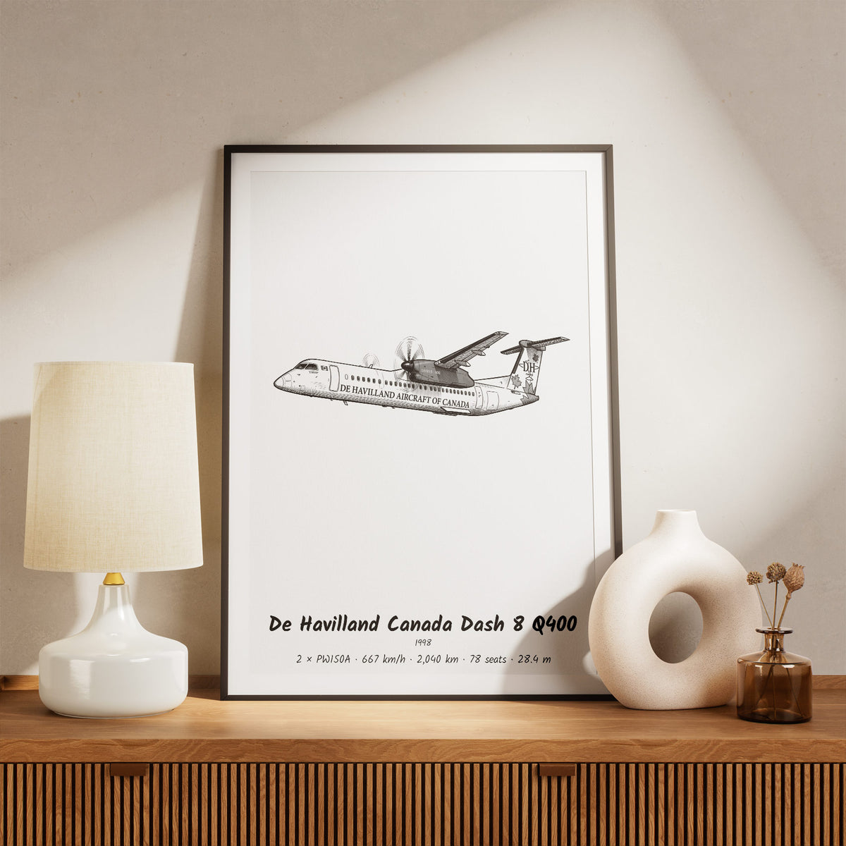 Framed Dash 8 Q400 Print on a Shelf
