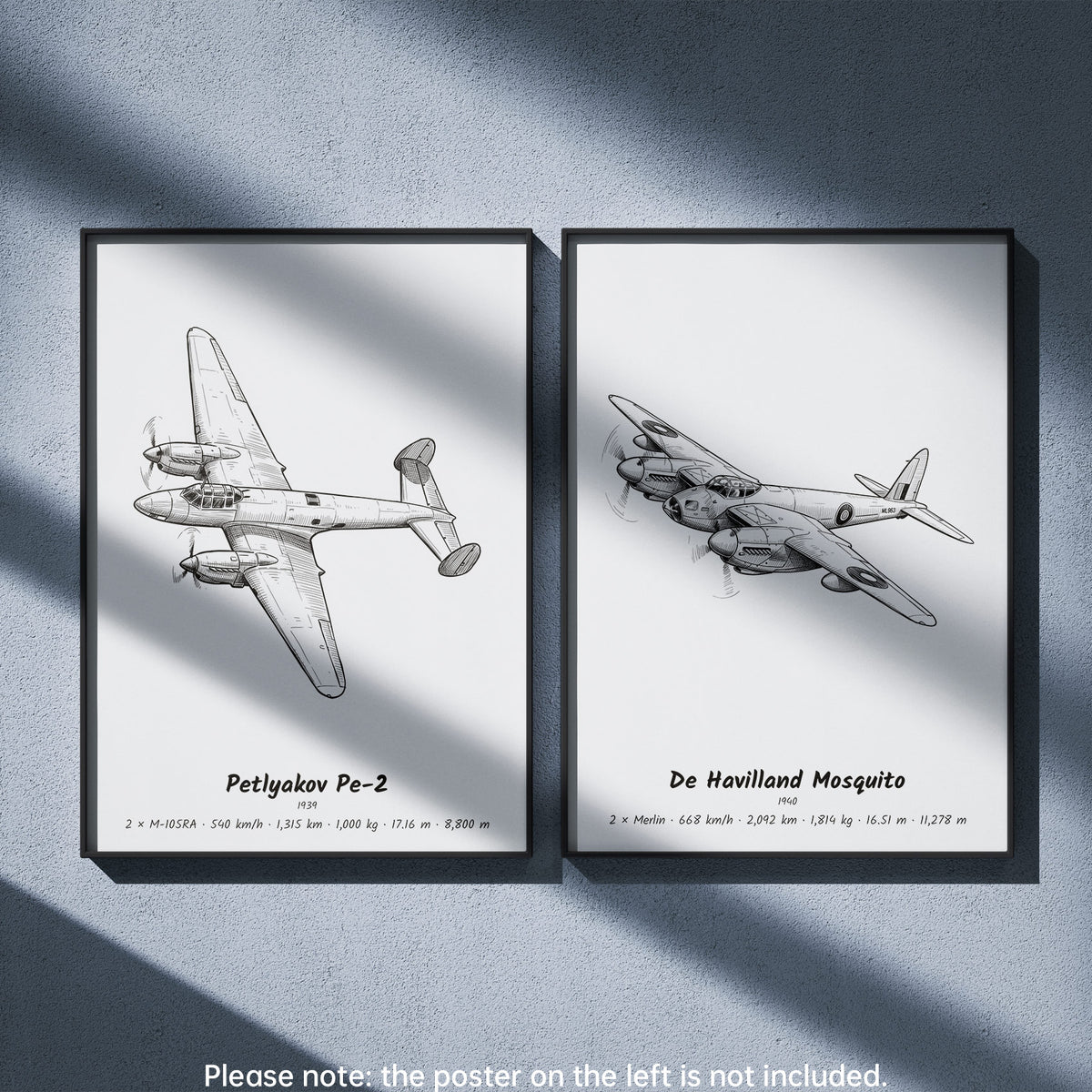De Havilland Mosquito Wall Art Paired with Petlyakov Pe-2
