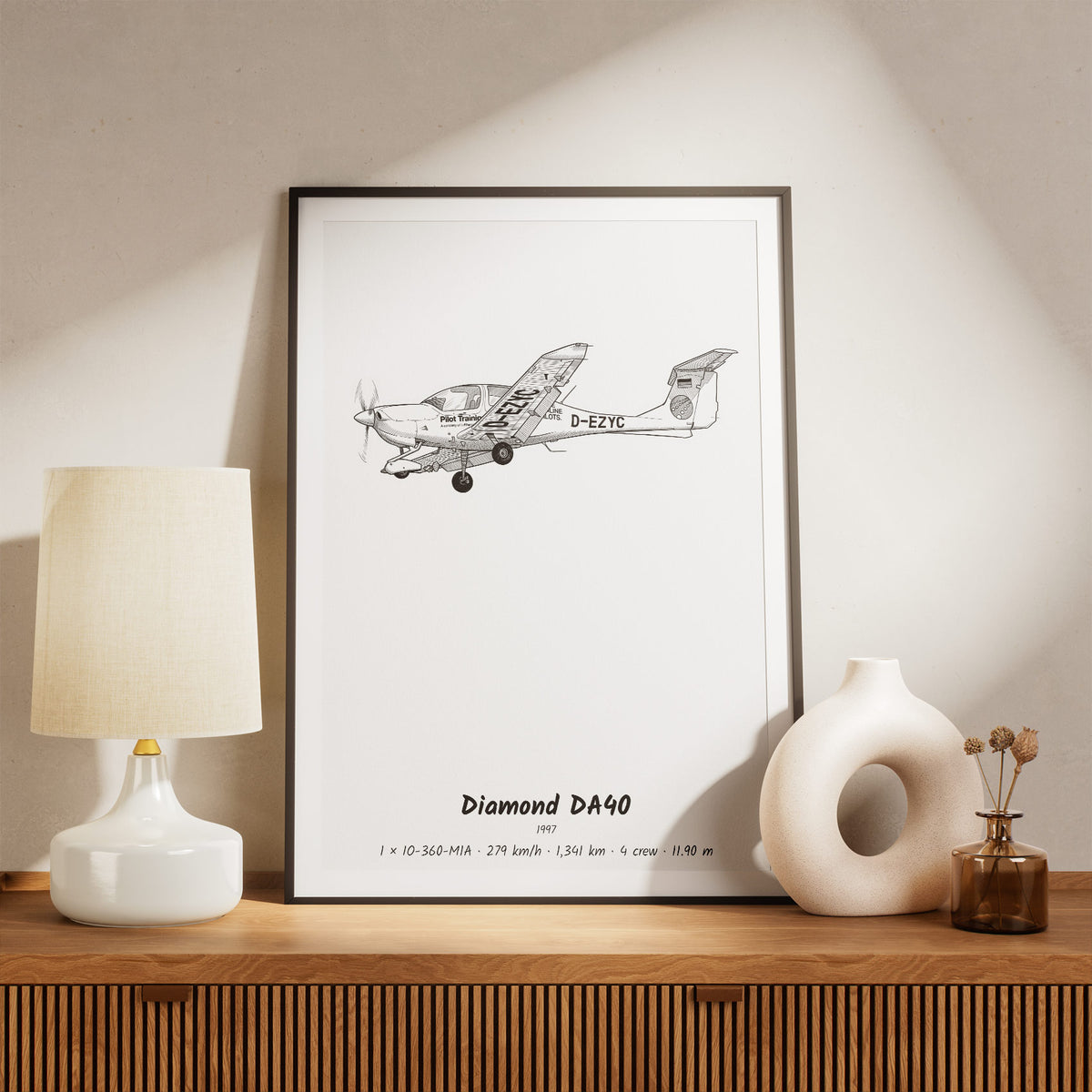 Framed Diamond DA40 Print on a Shelf