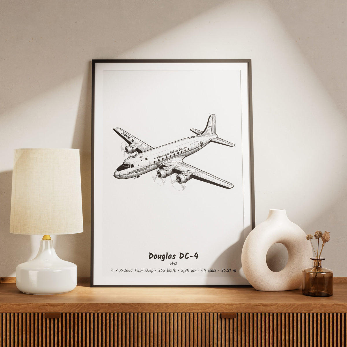 Framed DC-4 Print on a Shelf