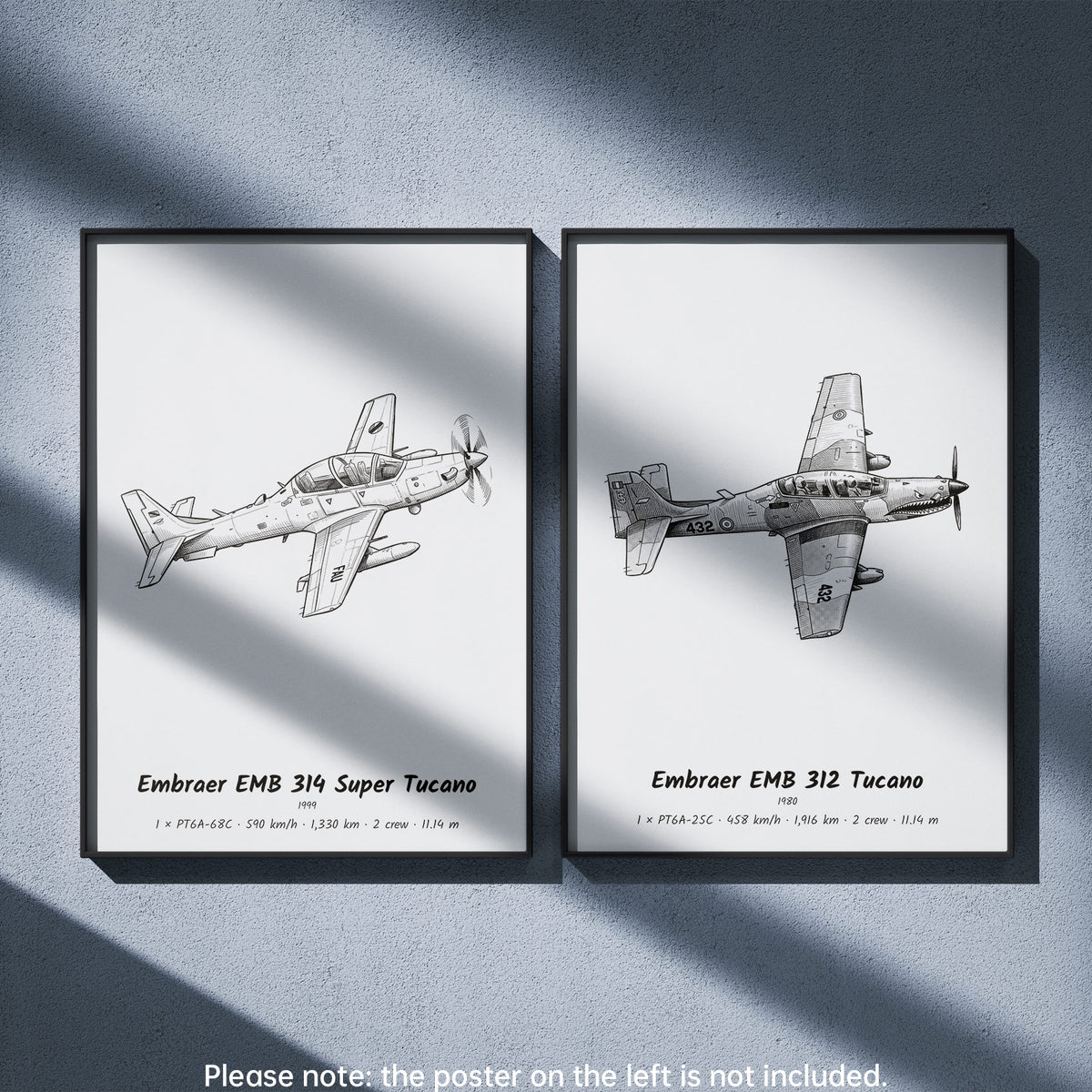 Embraer EMB 312 Tucano Wall Art Paired with Embraer EMB 314 Super Tucano