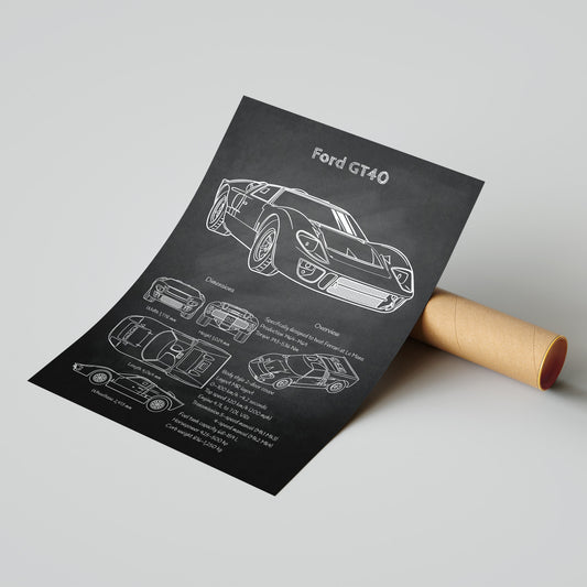Ford GT40 blueprint poster on a gray background