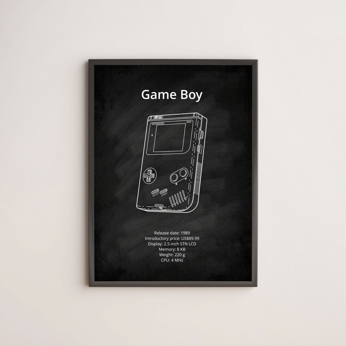 Nintendo Game Boy blueprint poster wall art
