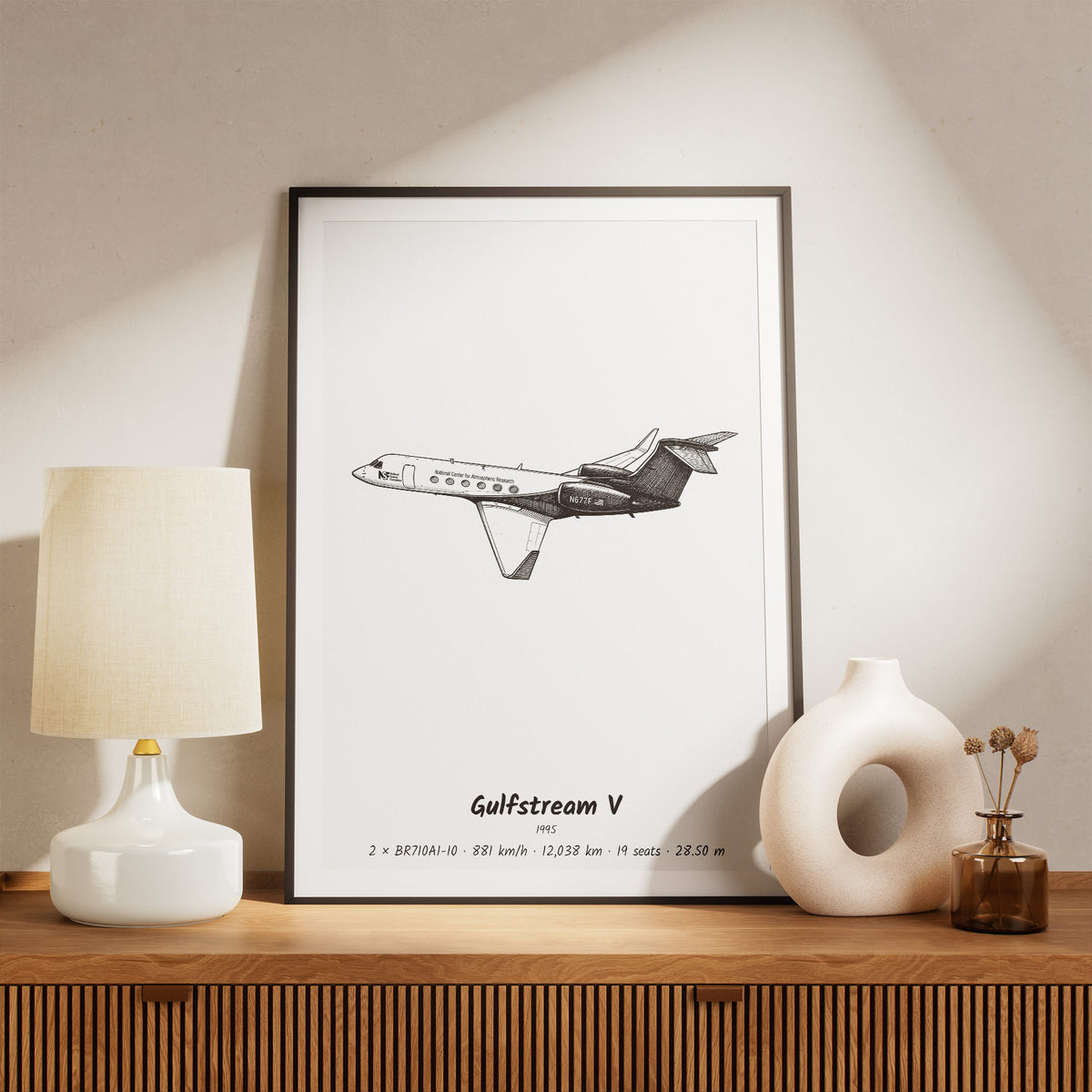 Framed Gulfstream V Print on a Shelf