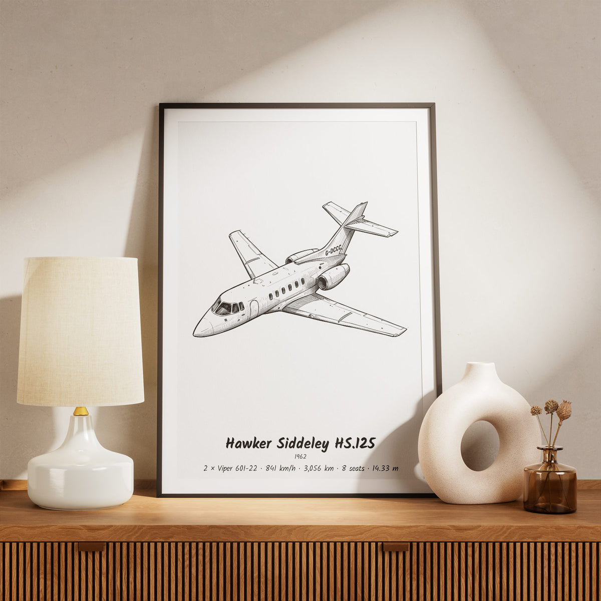 Framed HS.125 Print on a Shelf