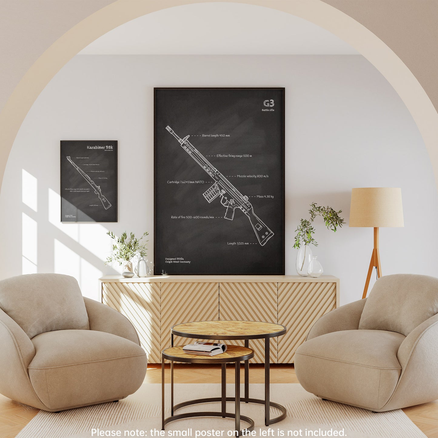 HK G3 rifle blueprint wall art - military poster decor in living room