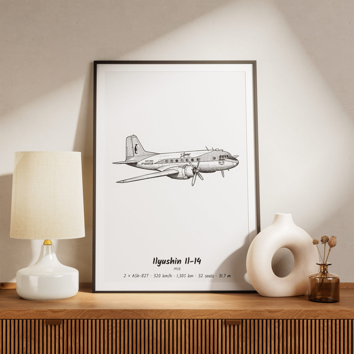 Framed Il-14 Print on a Shelf