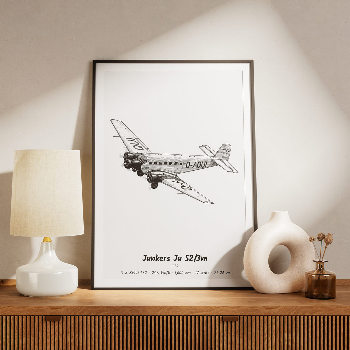 Framed Ju 52/3m Print on a Shelf