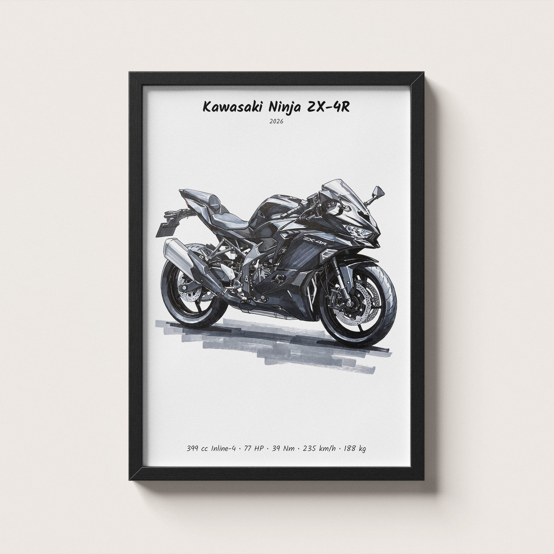 Kawasaki Ninja ZX-4R 2026 Wall Art | Minimalist Moto Print