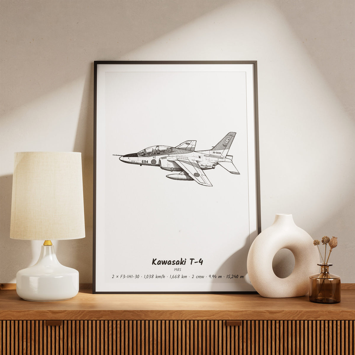 Framed Kawasaki T-4 Print on a Shelf