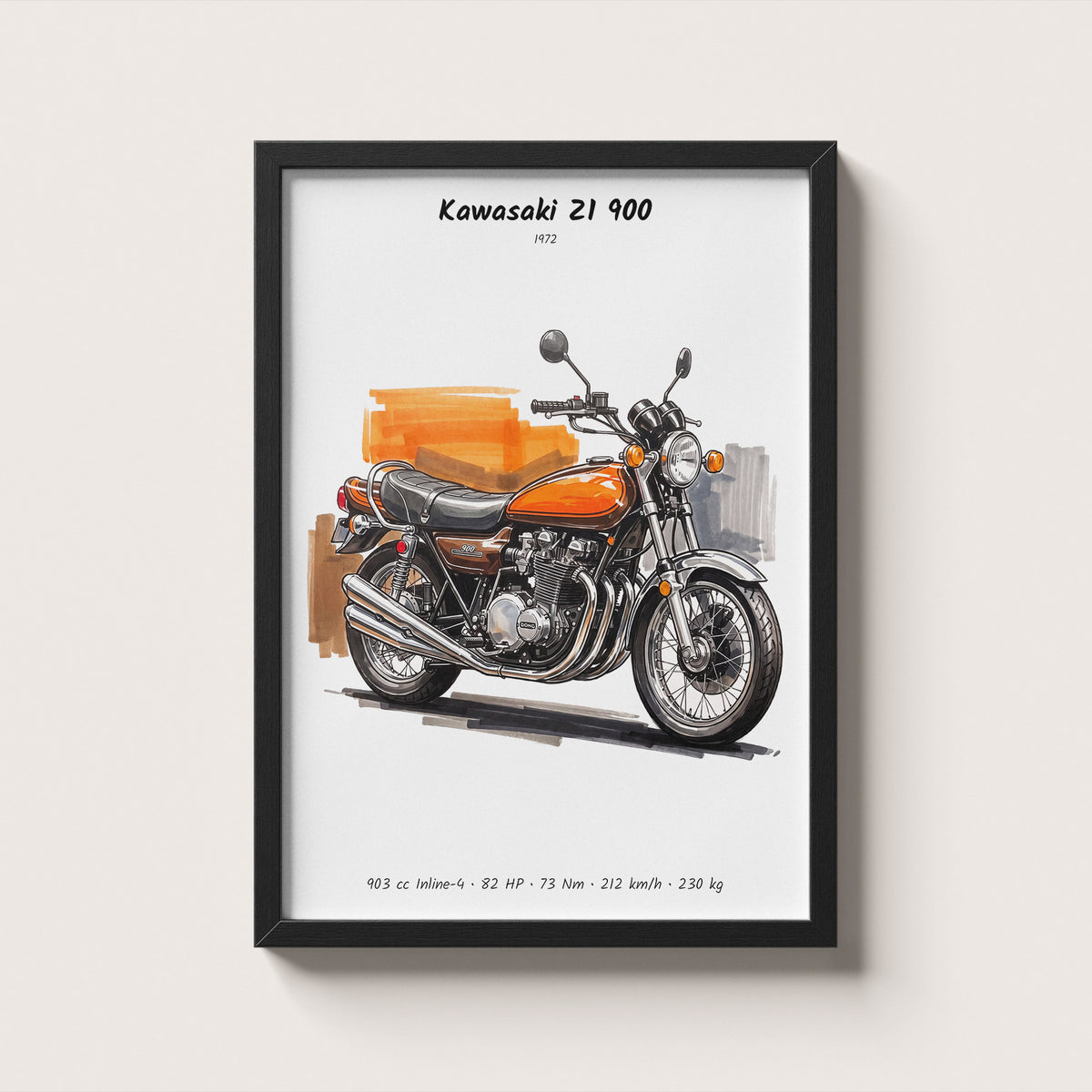 Kawasaki Z1 900 Minimalist Motorcycle Wall Art