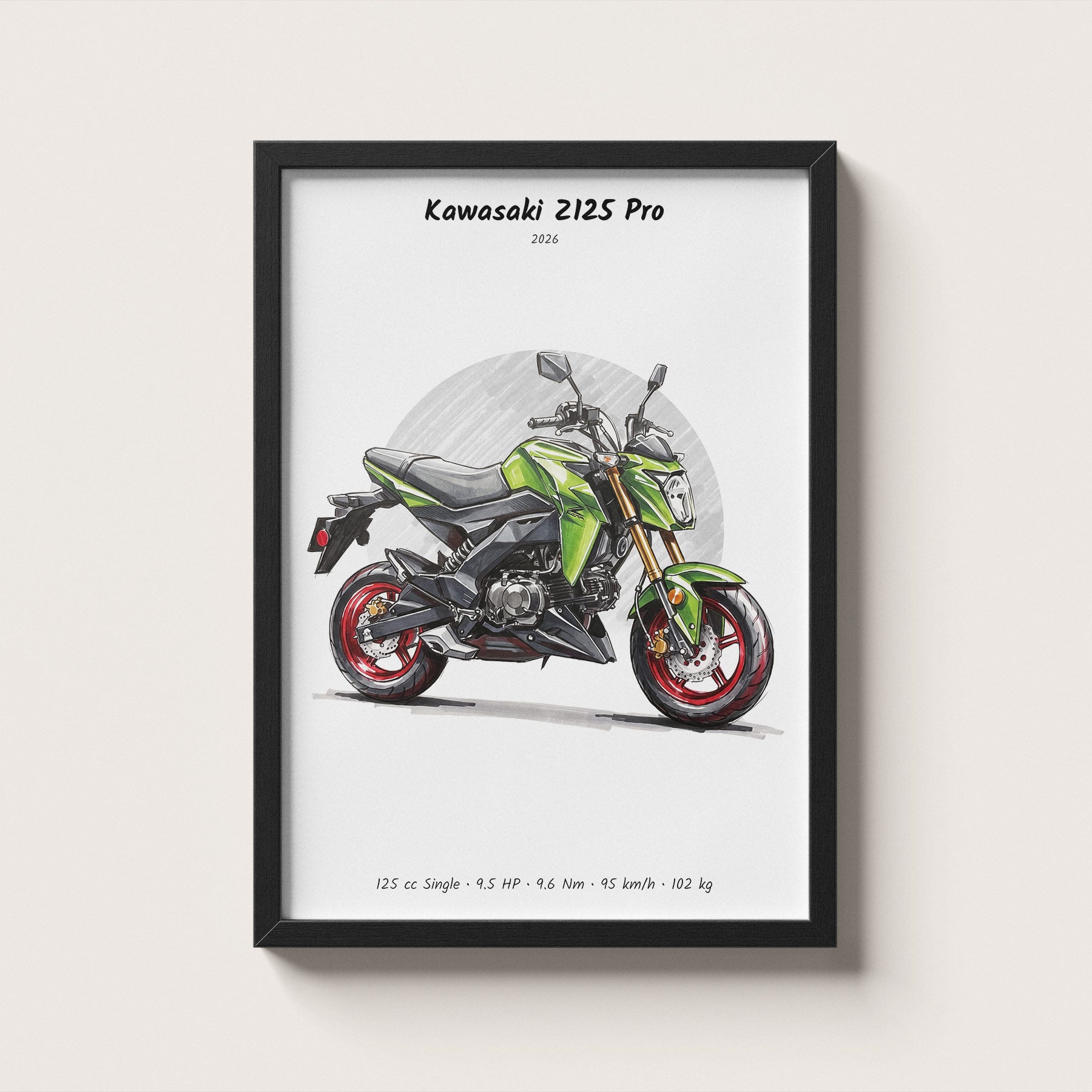 Kawasaki Z125 Pro 2026 Wall Art | Minimalist Moto Print