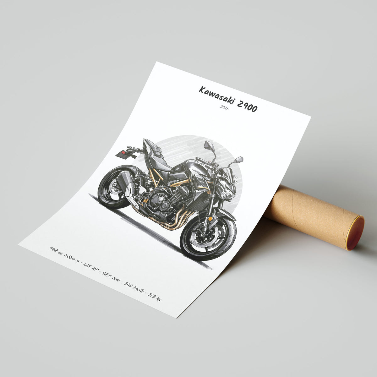 Kawasaki Z900 2026 Minimalist Motorcycle Poster