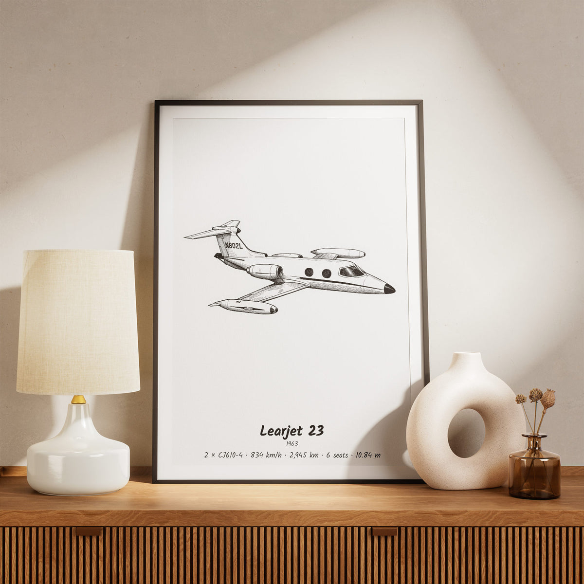 Framed Learjet 23 Print on a Shelf