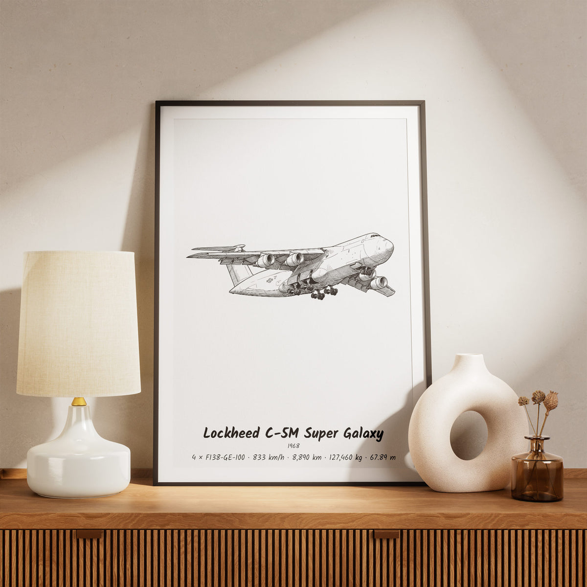 Framed Lockheed C-5M Super Galaxy Print on a Shelf