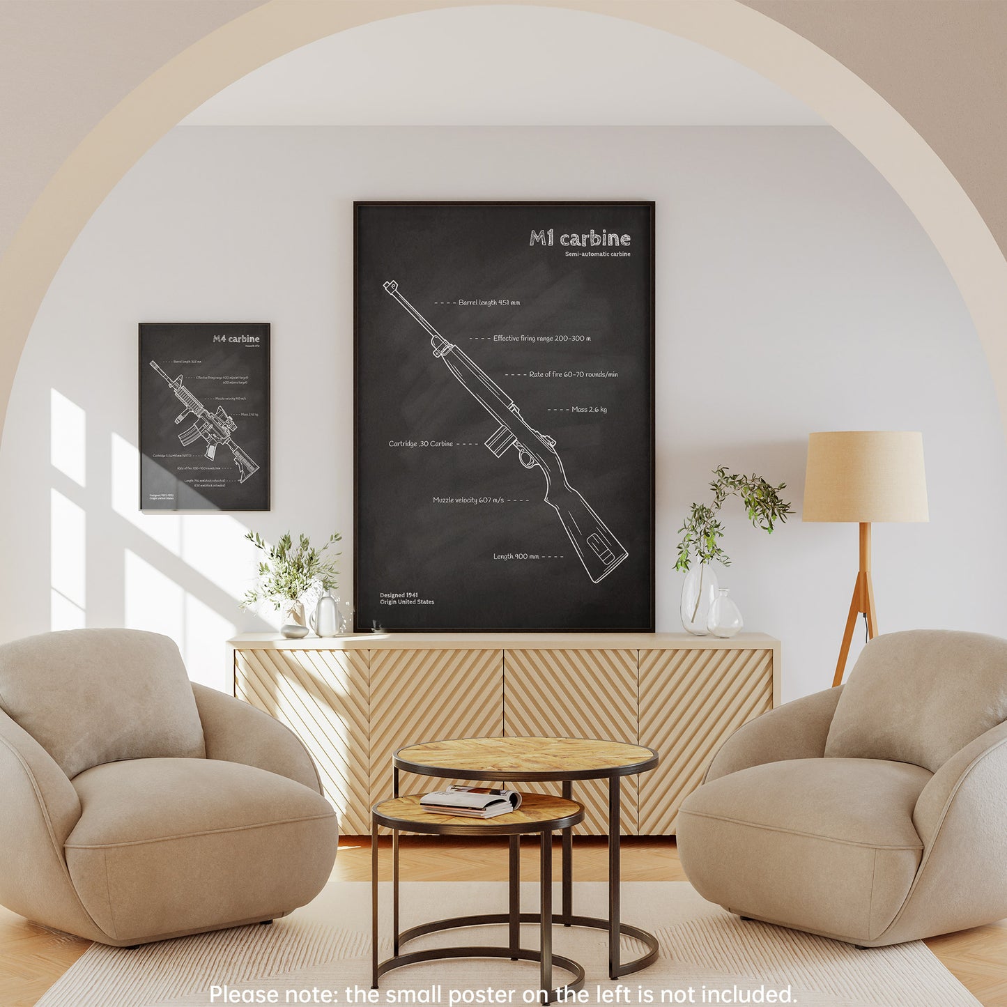 M1 carbine blueprint wall art - military poster decor in living room
