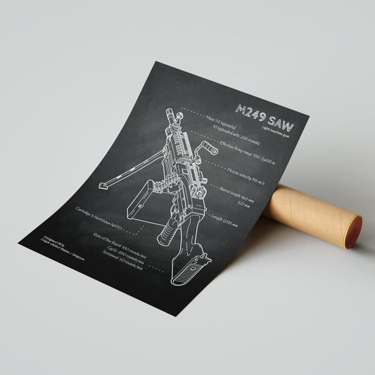 M249 light machine gun blueprint print ready for packaging and delivery
