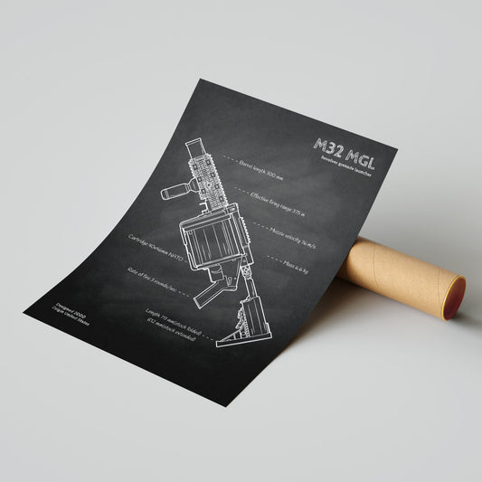 M32 Revolver grenade launcher blueprint print ready for packaging and delivery