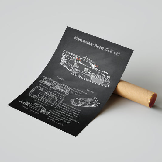 Roll of paper with Mercedes-Benz CLK LM design on a gray background