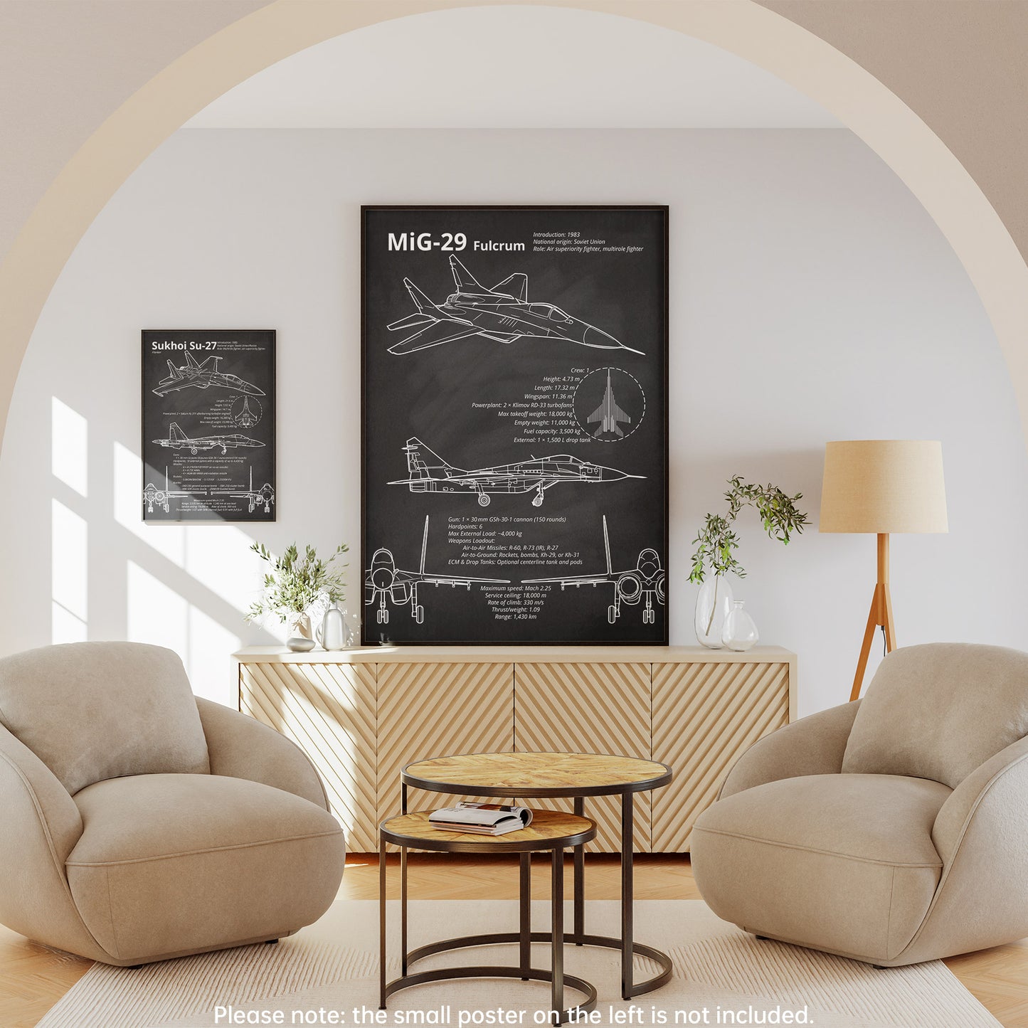 MiG-29 framed blueprint displayed in living room – military aviation poster