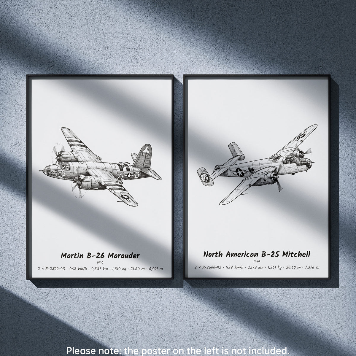 North American B-25 Mitchell Wall Art Paired with Martin B-26 Marauder