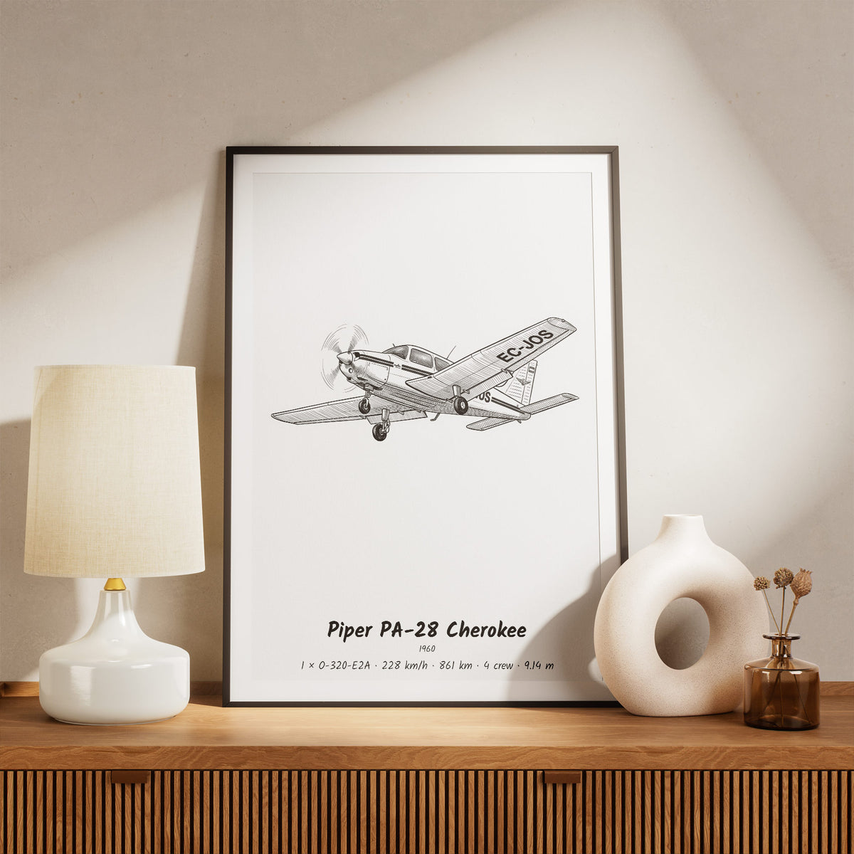 Framed Piper PA-28 Print on a Shelf