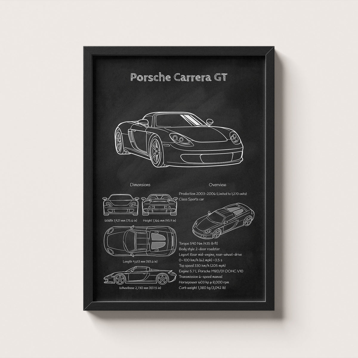 Porsche Carrera GT Blueprint Wall Art