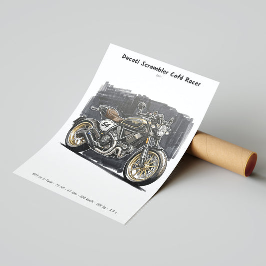 Ducati Scrambler Cafe Racer Motorcycle Poster