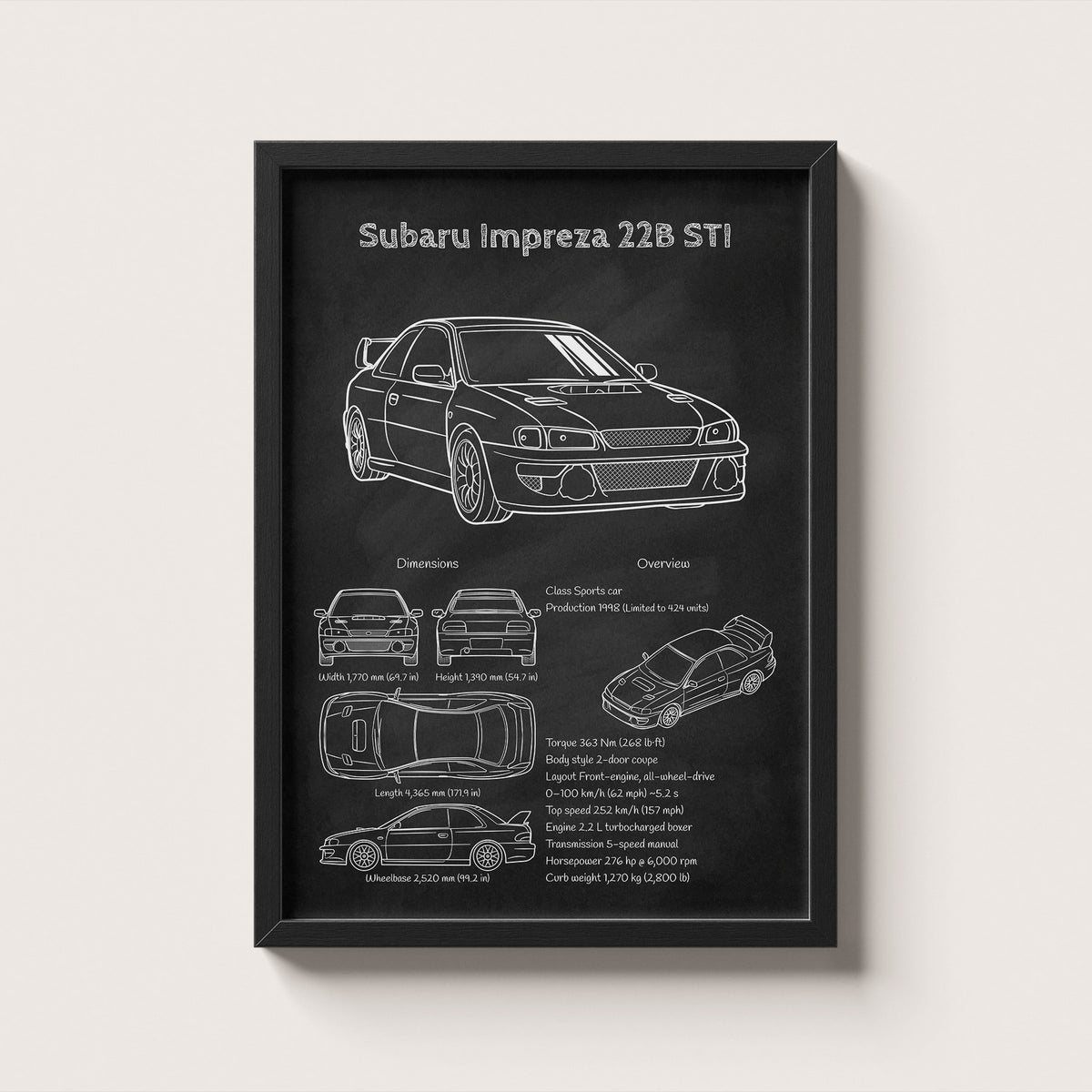 Subaru Impreza 22B STI Blueprint Wall Art